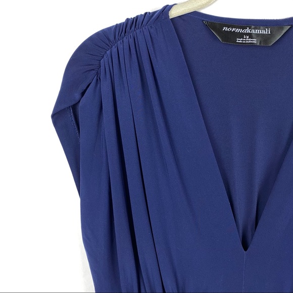 Norma Kamali Gathered V Neck Draped Dress Navy - Picture 4 of 7